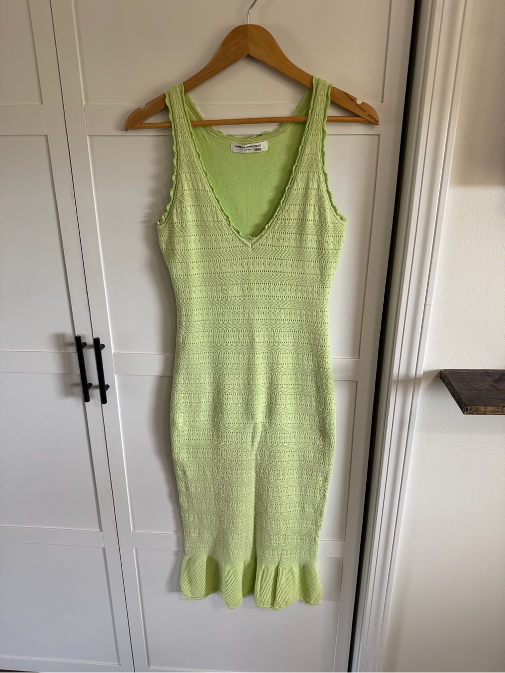Amanda Uprichard Lainey Lime Green Pointelle Knit Midi Dress XS